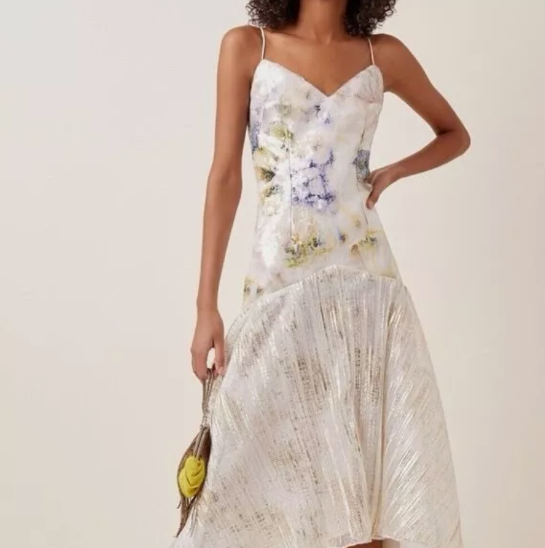 Rodarte White With Floral & Sequins Midi Dress