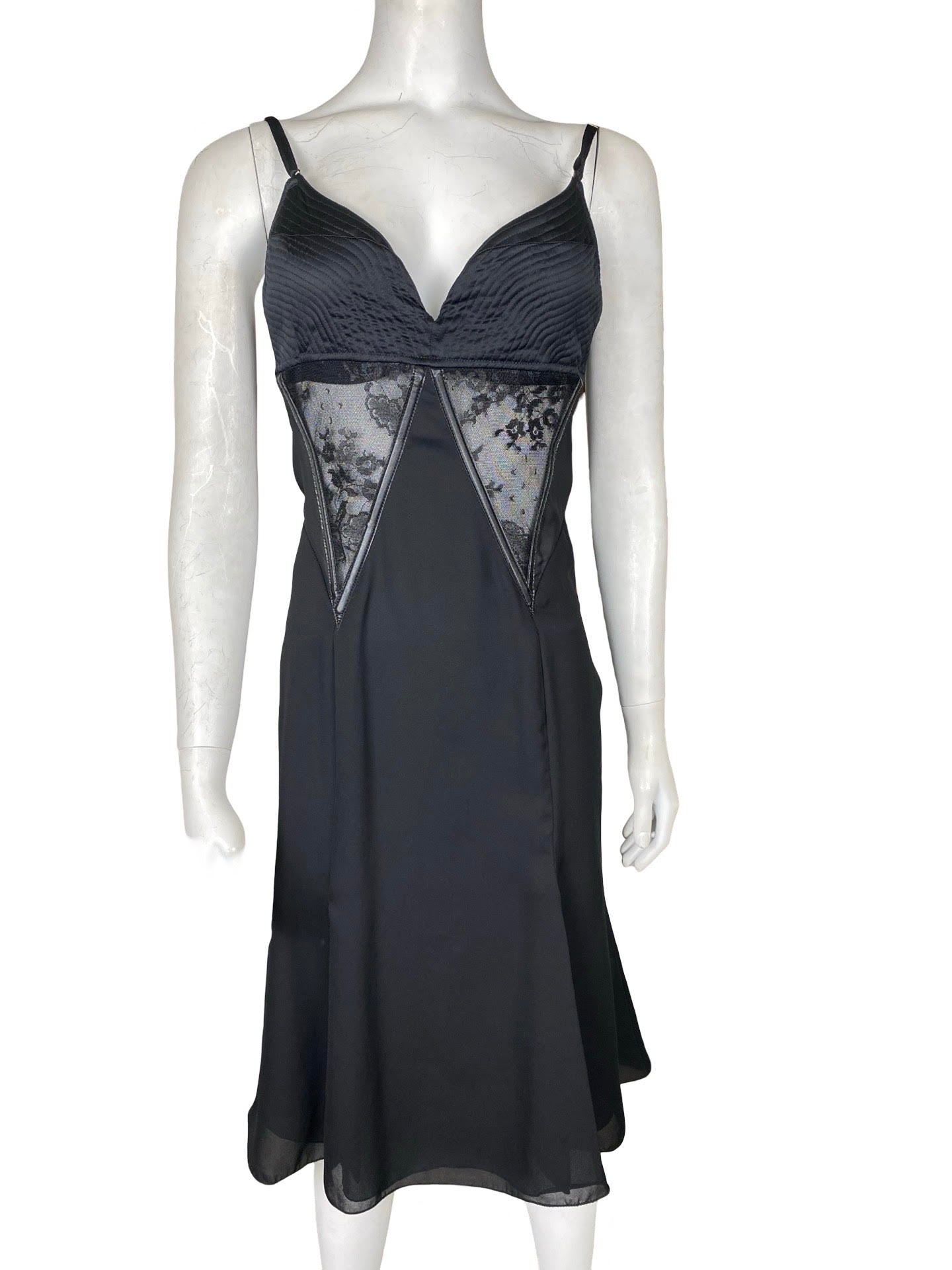 Versace Black Slip Dress With Lace & Textured Cup Detail