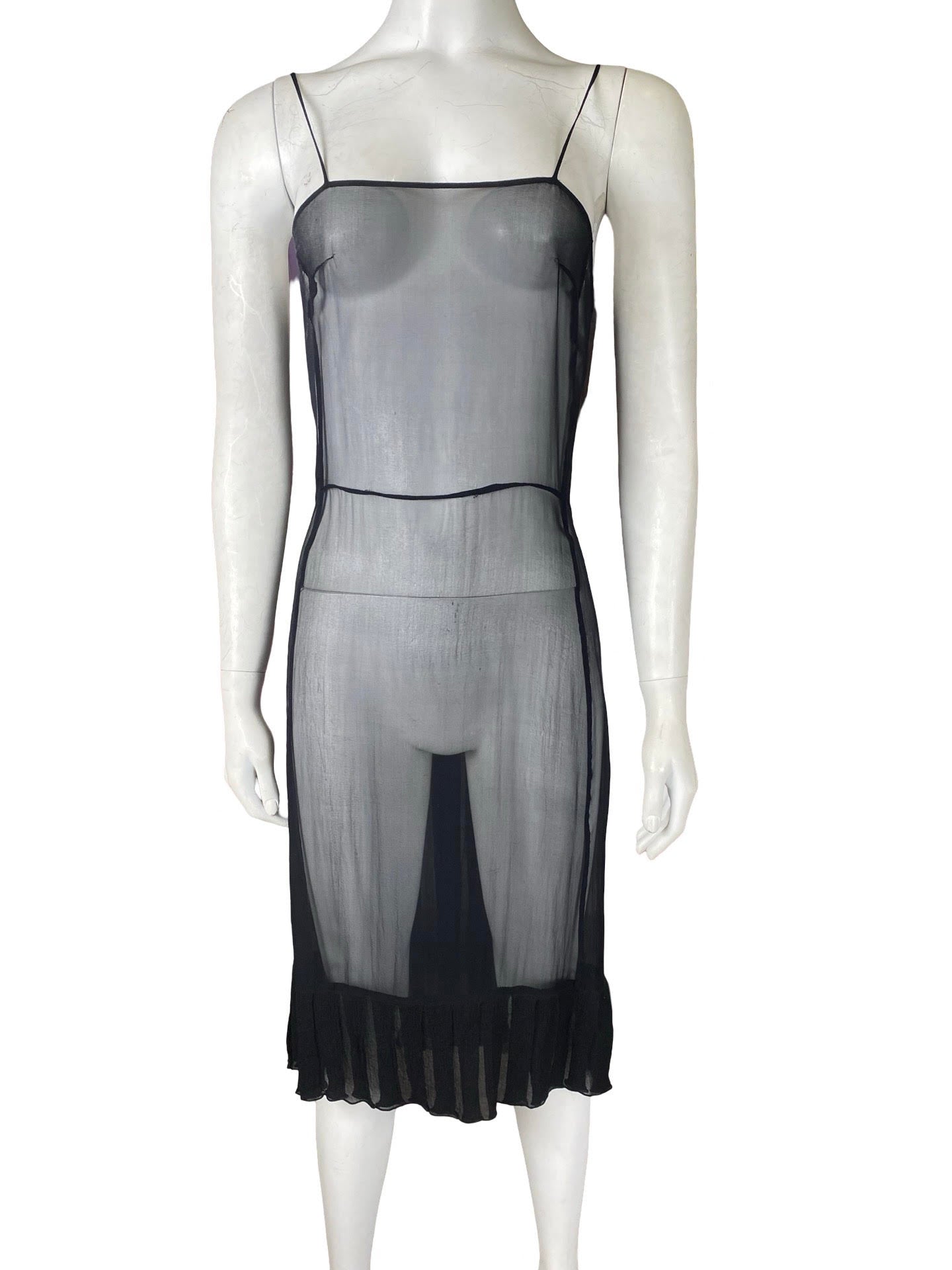 Prada Black Mesh Ruffled Slip Dress