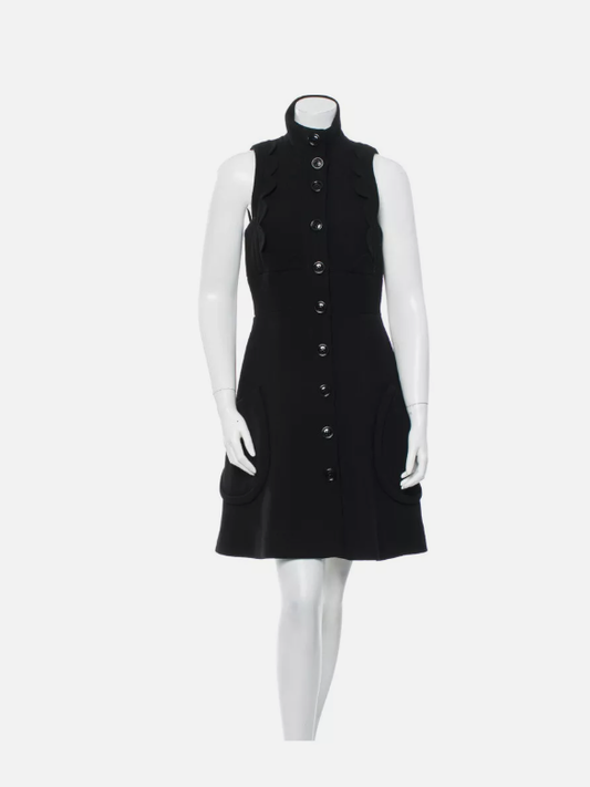 Miu Miu Black Sleeveless Dress With Scallop Detailing