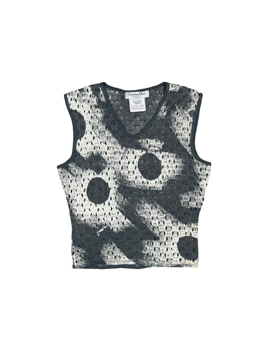 Christian Dior Grey Sleeveless Dots & Paint Strokes Top