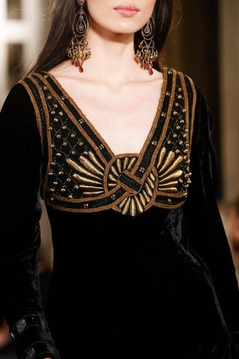 Ralph Lauren Black & Gold Long Sleeve Gown