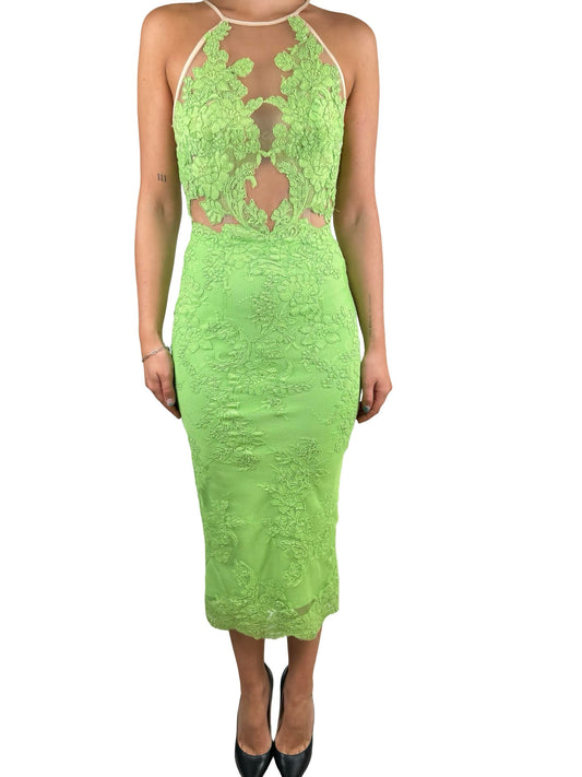 Alex Perry Green Sheer Lace Dress