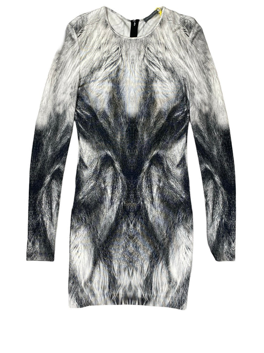 Alexander McQueen Grey Fur Looking Long Sleeve Dress