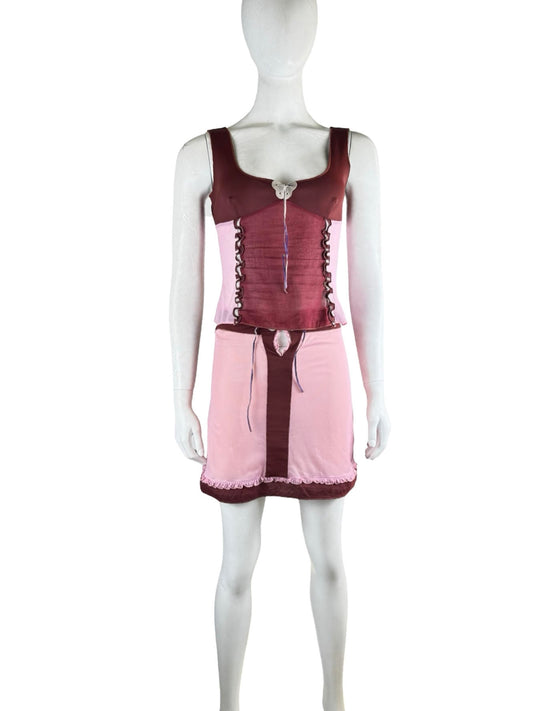 Miu Miu Pink Tank Top & Skirt Set With Ruffles