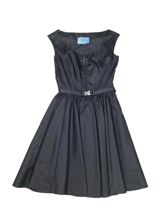 Prada Black Fit n Flare Mini Dress With Buckle Belt