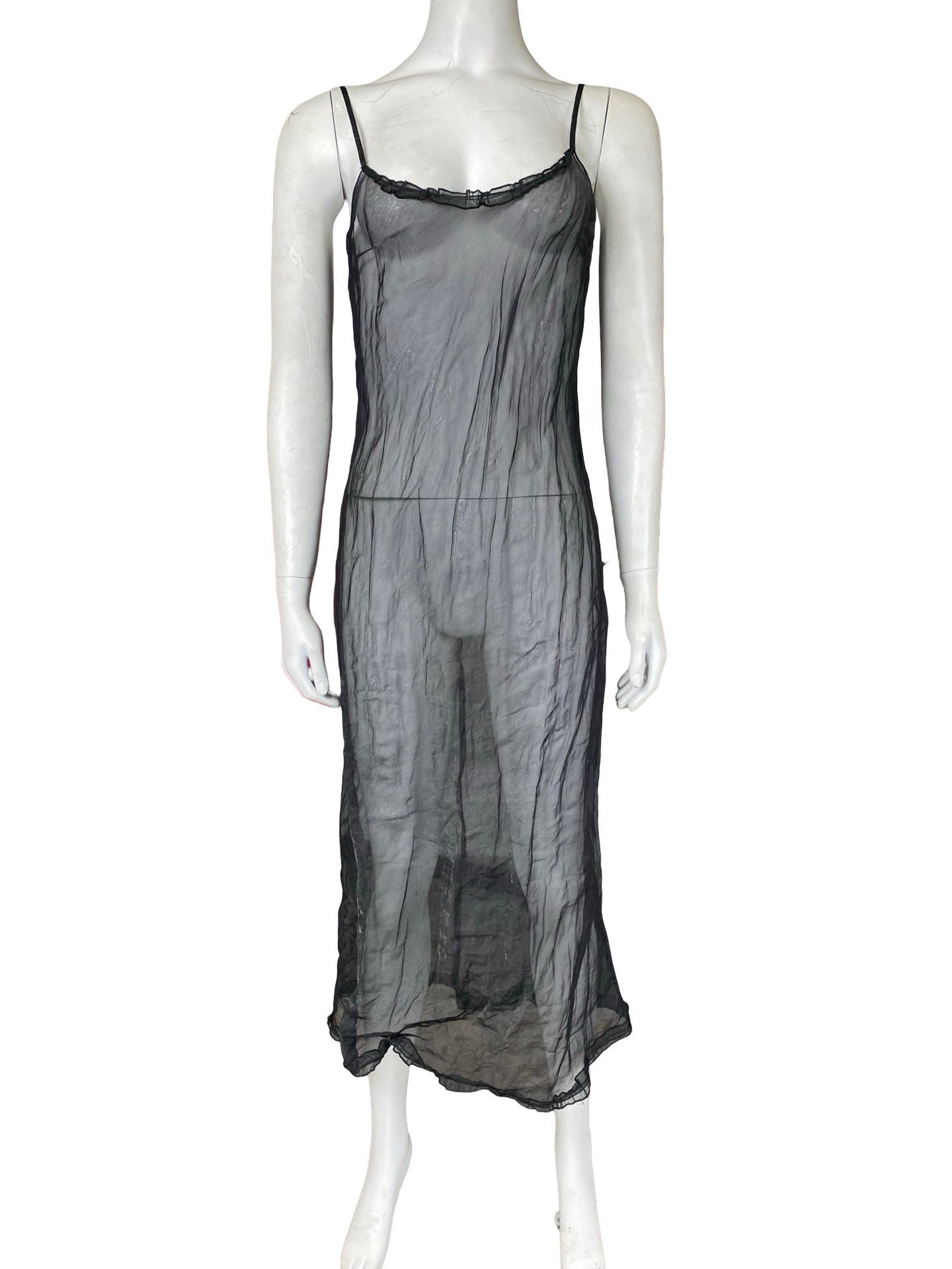 Prada Black Mesh Midi Slip Dress