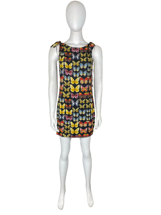 Versace Multi Color Butterfly Mini Dress With Tie Straps