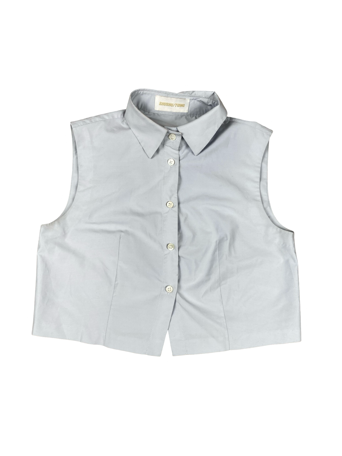 ShuShu Ton Grey Sleeveless Collared Button Up Cropped