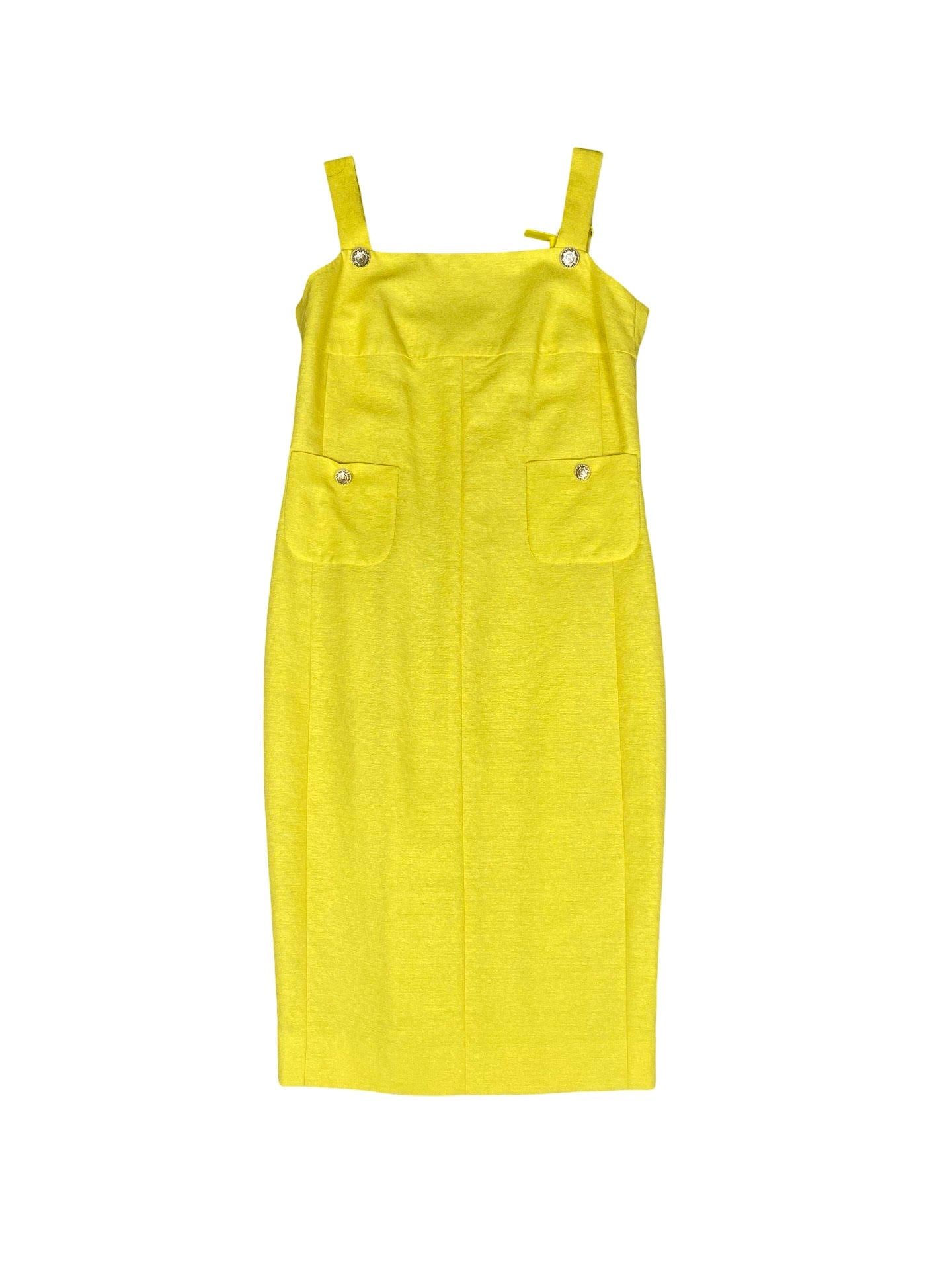 Chanel Yellow Sleeveless Boxy Dress With Front Pockets Detail