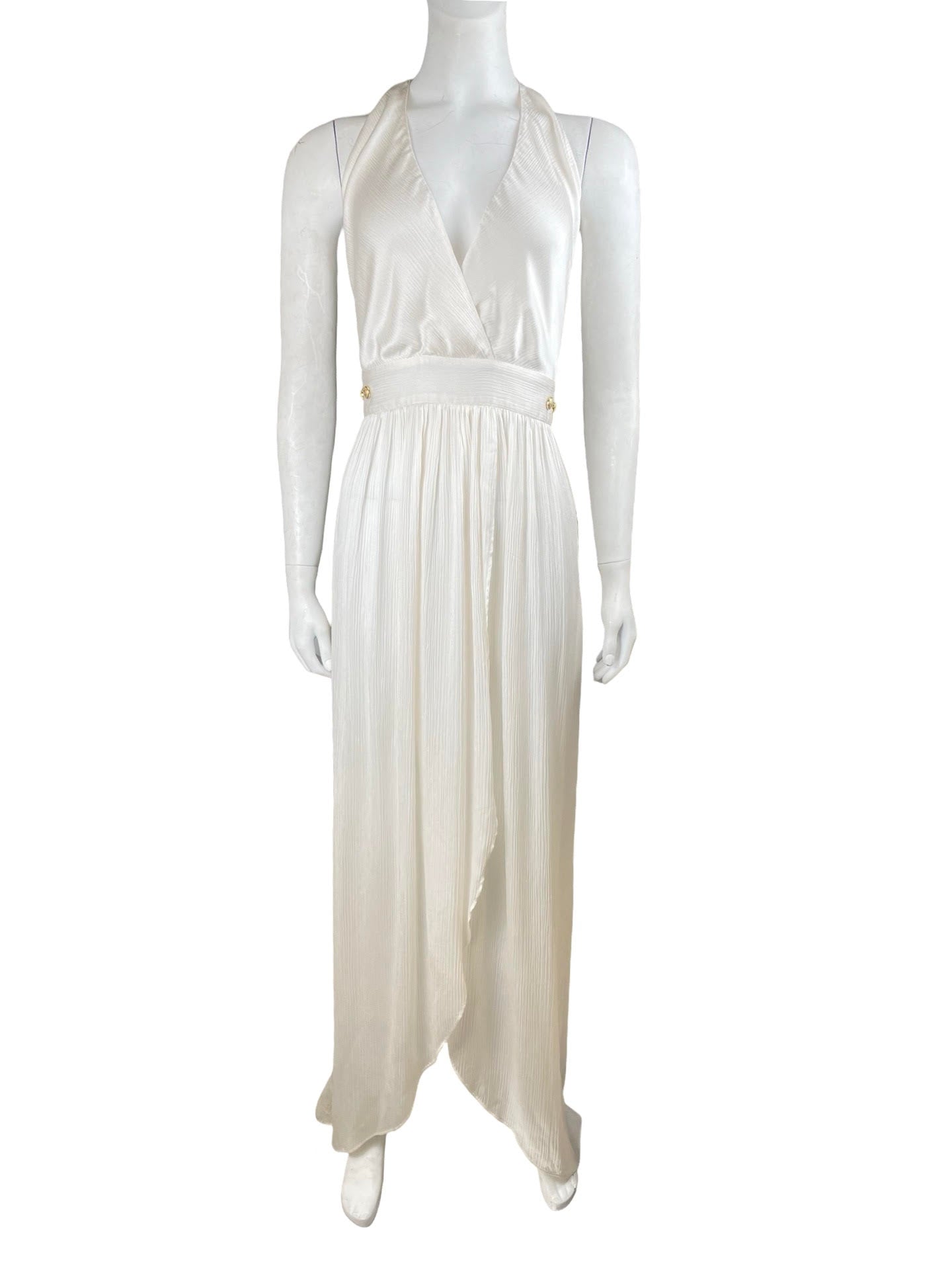 Balmain White Silky Halter Maxi Dress