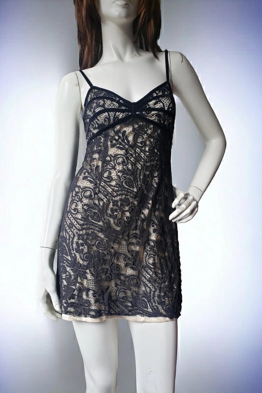 John Galliano Black Lace With Velvet Detail Dress