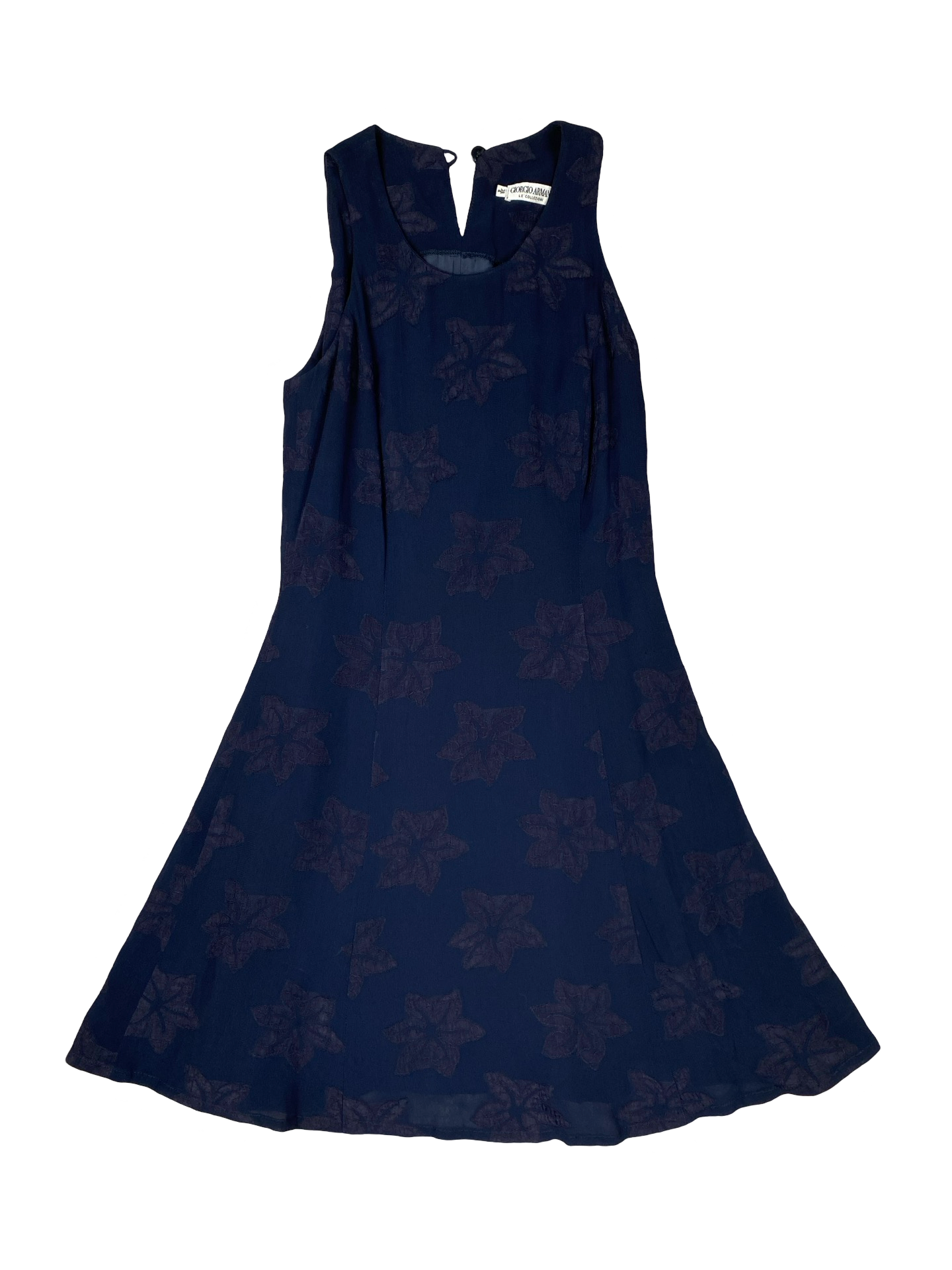 Armani Blue Sleeveless Dress With Subtle Flower Design