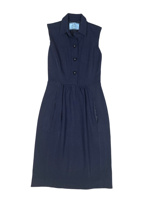 Prada Navy Blue Collared Button Down Dress With Pockets