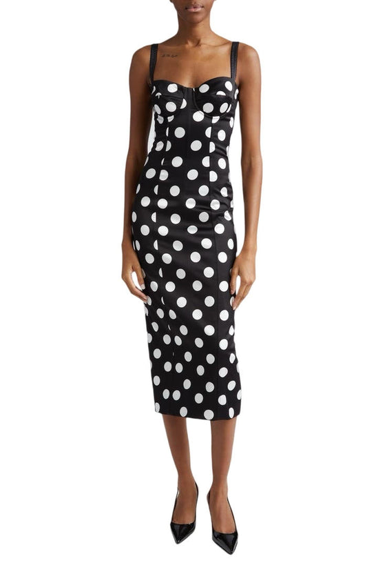 Dolce & Gabbana Black & White Pol-A-Dot Fitted Midi Dress