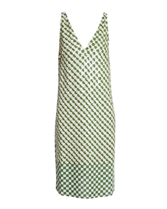 Dries Van Noten Green Checkerboard V-Neck Sleeveless Dress