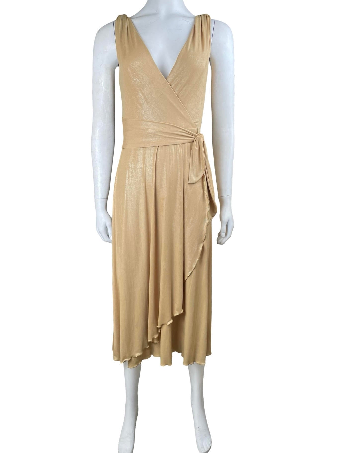 Betsey Johnson Gold Sleeveless Wrap Midi Dress