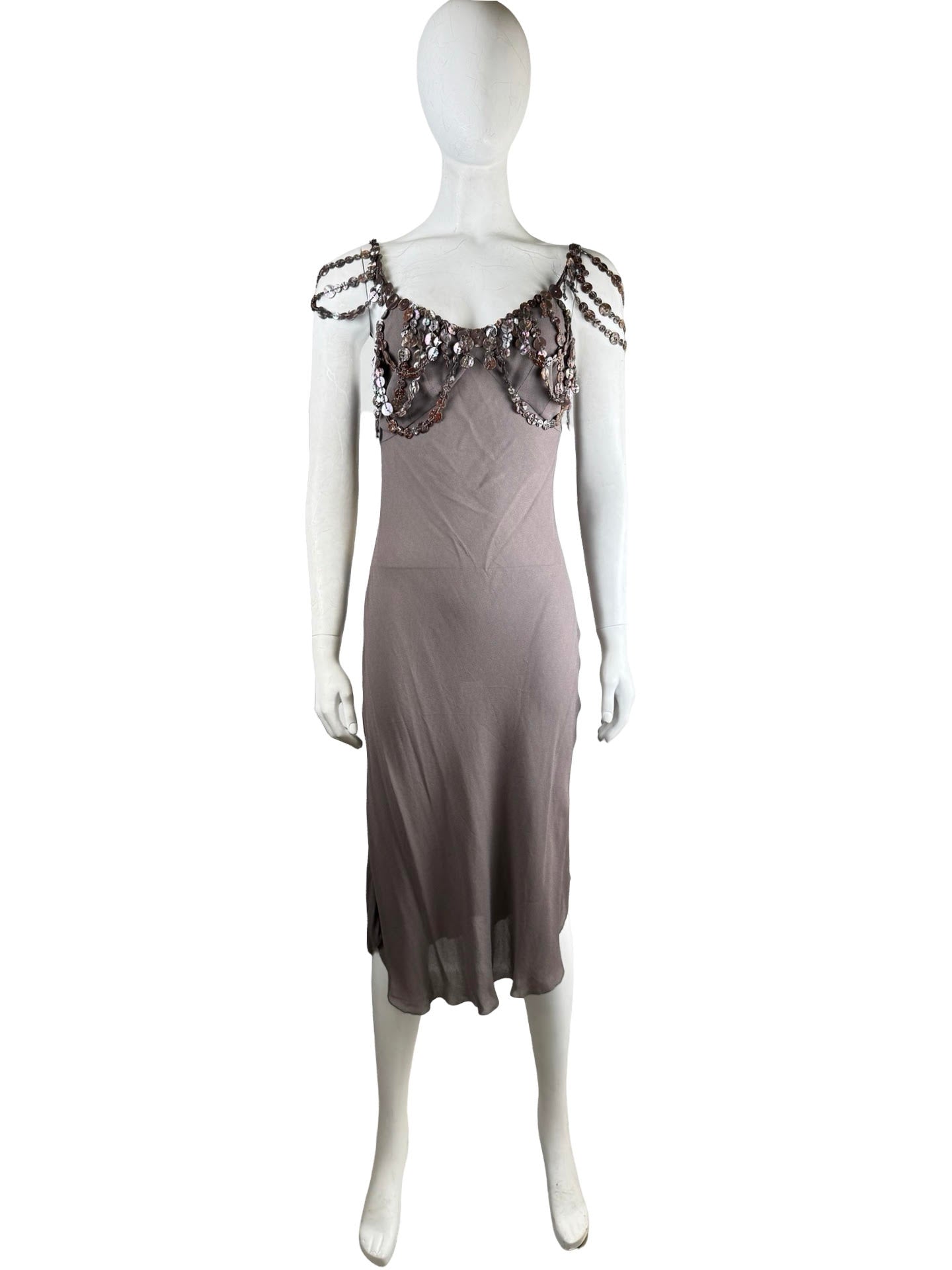 Jean Paul Gaultier Purple Midi Dress With Sequin Straps & Detailing