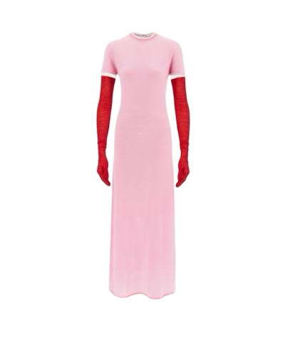 Ferragamo Pink Shortsleeve Maxi Dress With Red Glove Detail