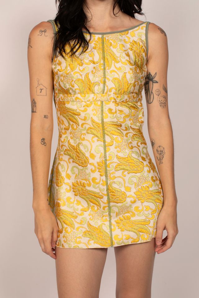 Prada Yellow Embroidered Mini Dress Open Back