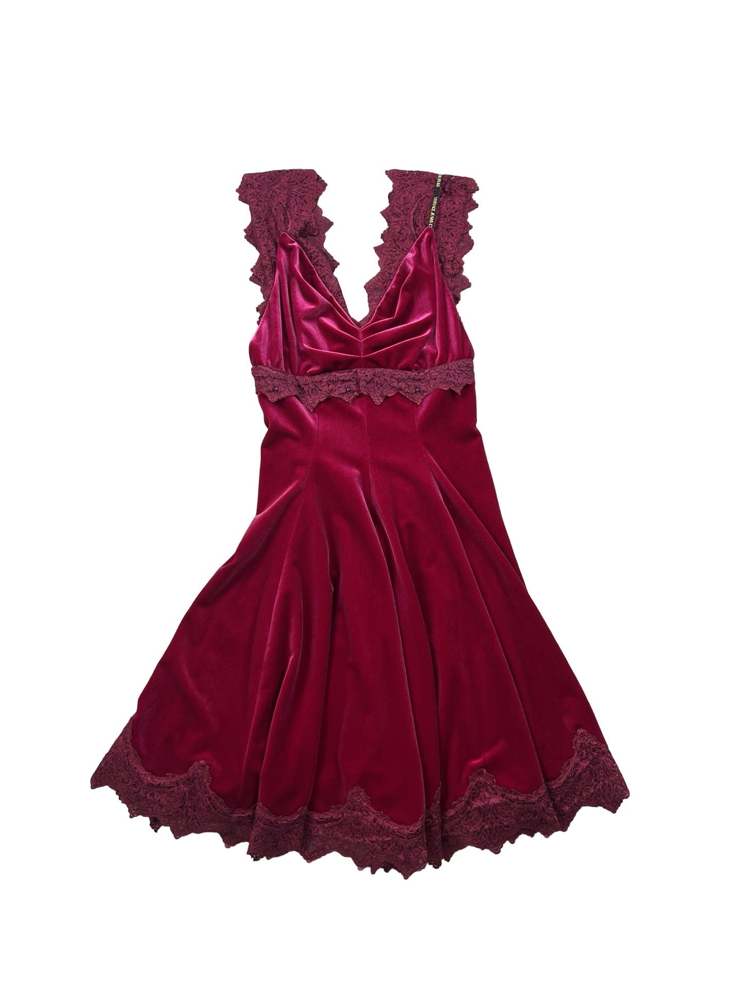 Versace Red Velvet Lace Trim & Strap Dress